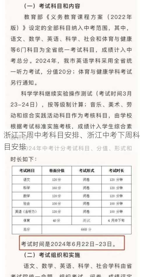 浙江下周中考科目安排、浙江中考下周科目安排