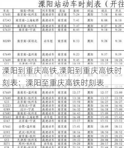 溧阳到重庆高铁,溧阳到重庆高铁时刻表：溧阳至重庆高铁时刻表