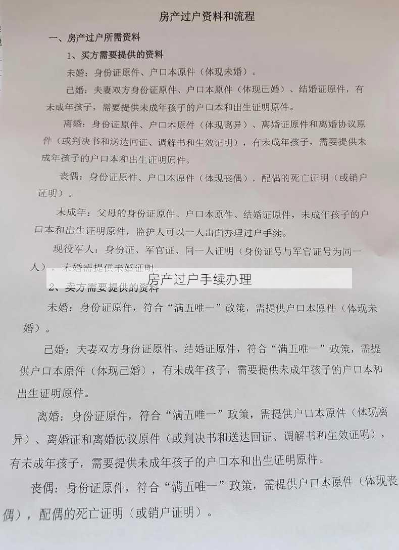 房产过户手续办理