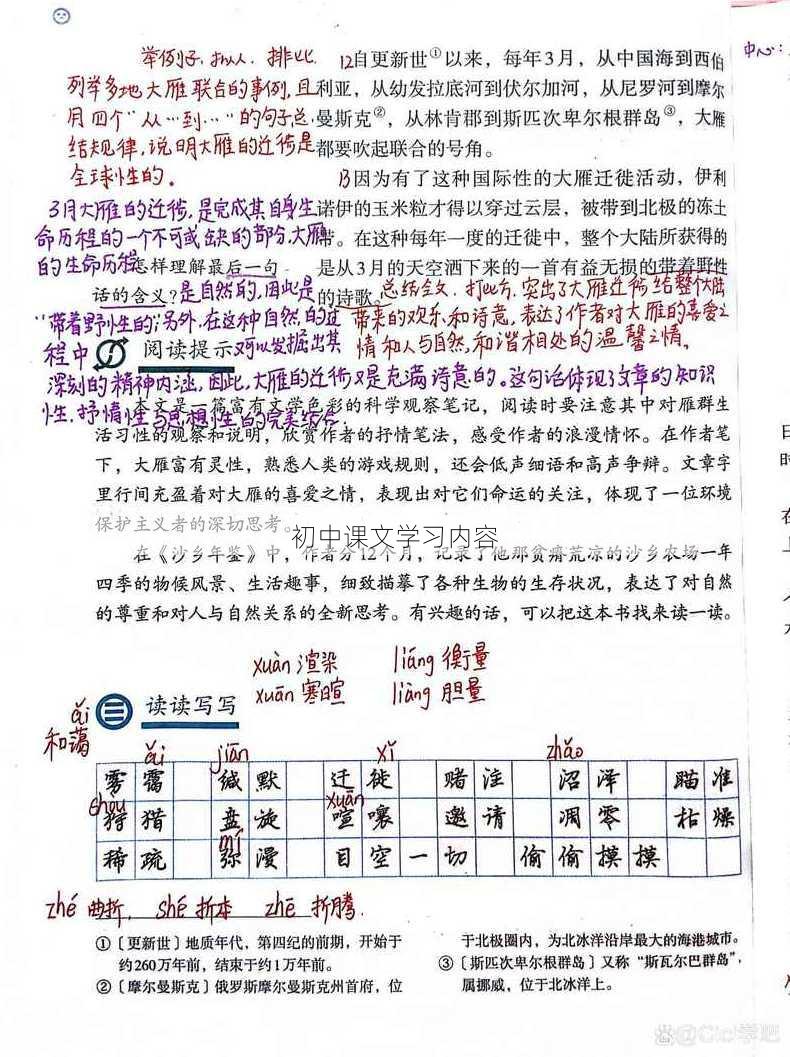 初中课文学习内容