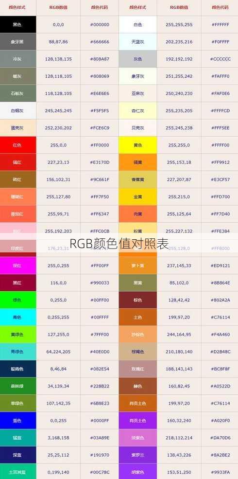 RGB颜色值对照表