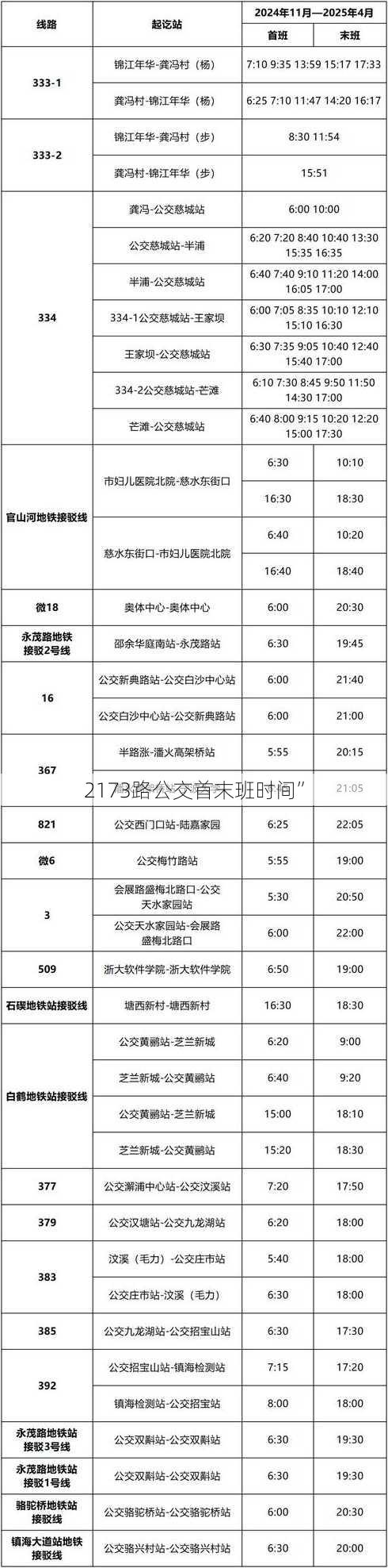 2173路公交首末班时间”