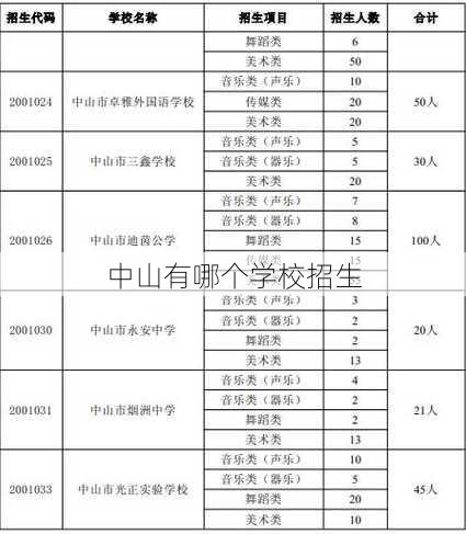 中山有哪个学校招生