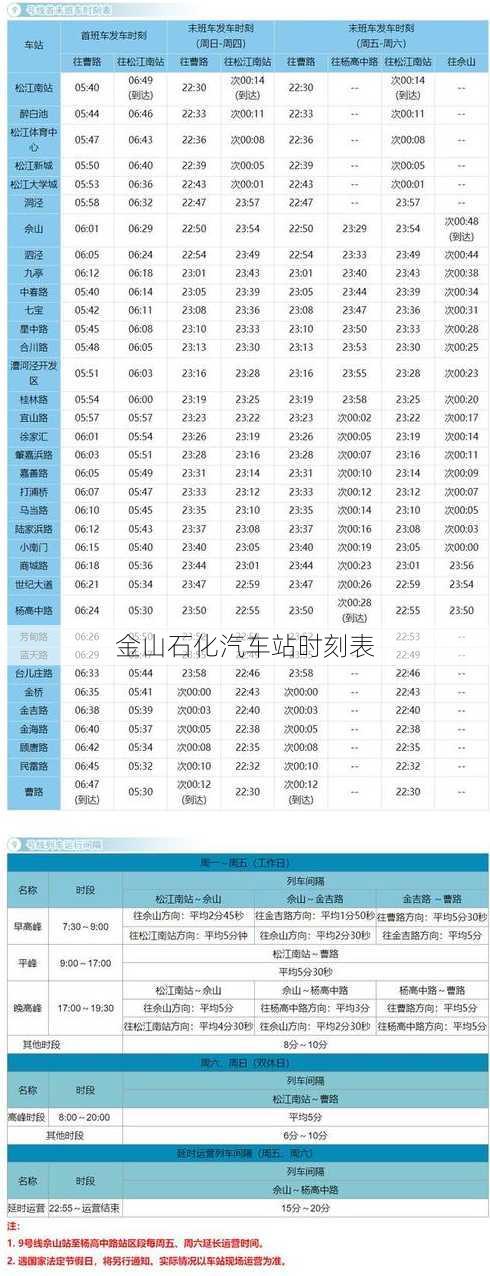 金山石化汽车站时刻表