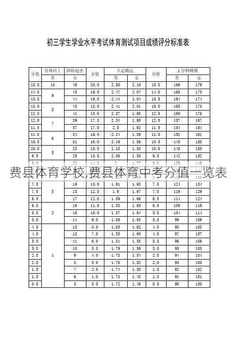 费县体育学校,费县体育中考分值一览表