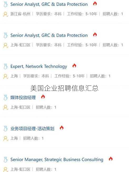 美国企业招聘信息汇总