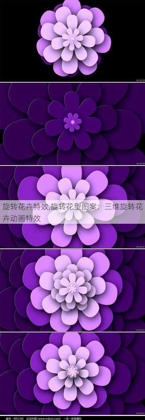 旋转花卉特效,旋转花型图案：三维旋转花卉动画特效