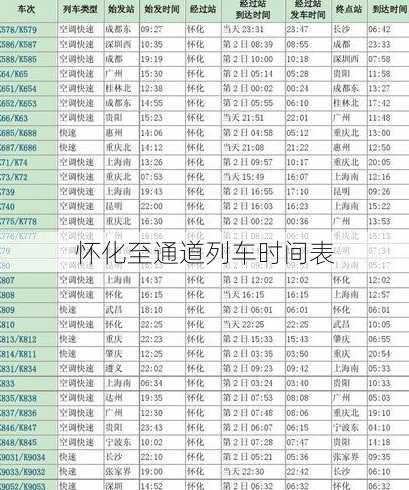 怀化至通道列车时间表