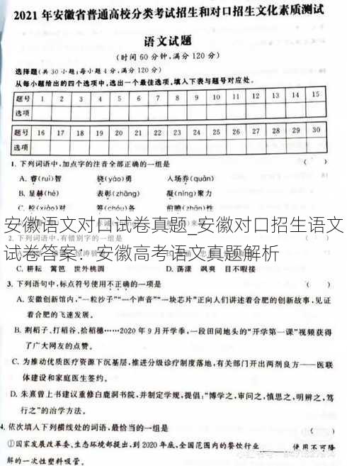 安徽语文对口试卷真题_安徽对口招生语文试卷答案：安徽高考语文真题解析