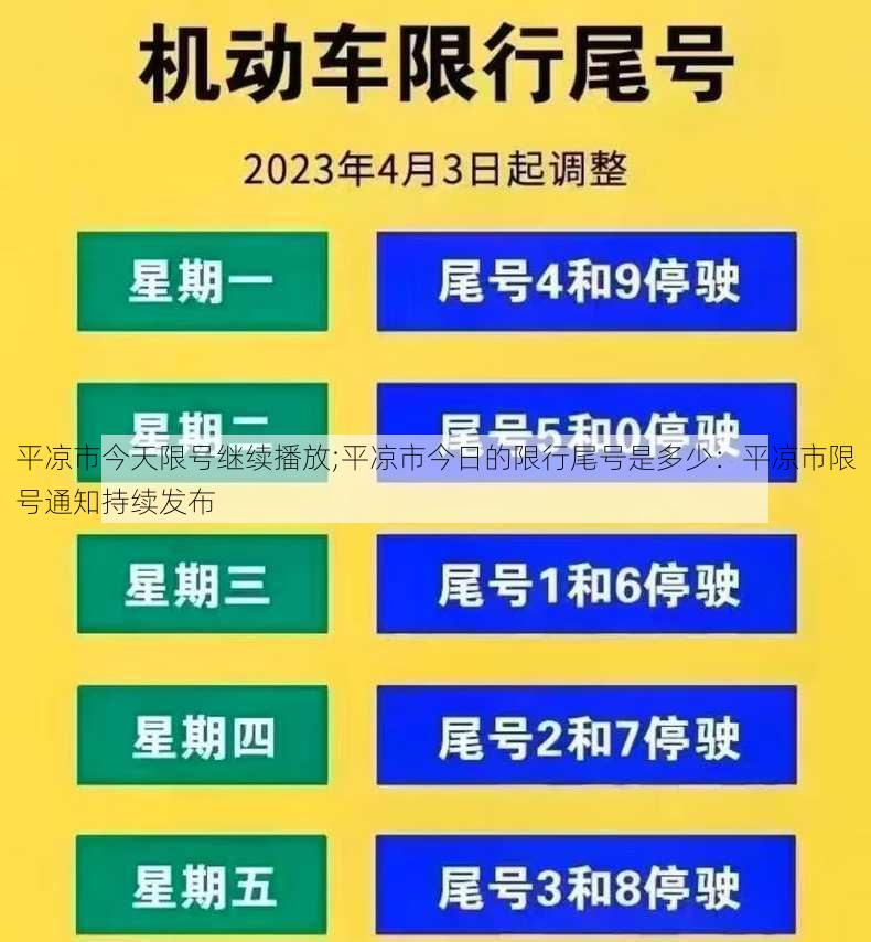 平凉市今天限号继续播放;平凉市今日的限行尾号是多少：平凉市限号通知持续发布