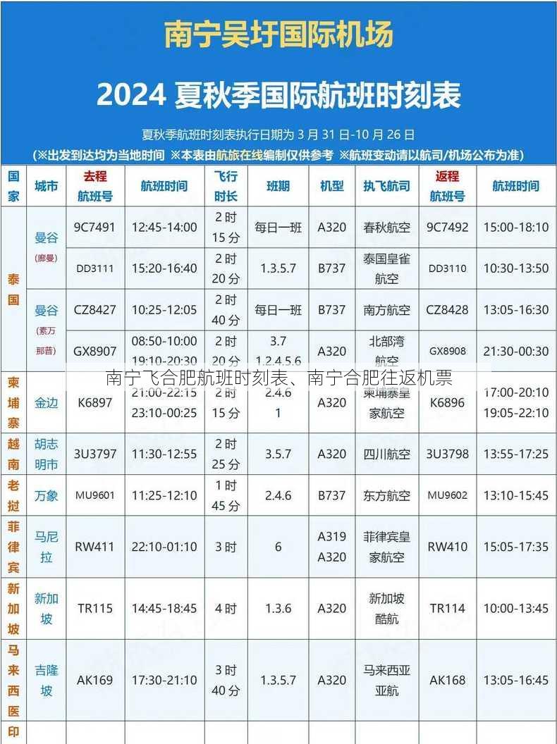 南宁飞合肥航班时刻表、南宁合肥往返机票