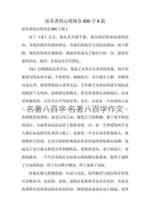 名著八百字 名著八百字作文