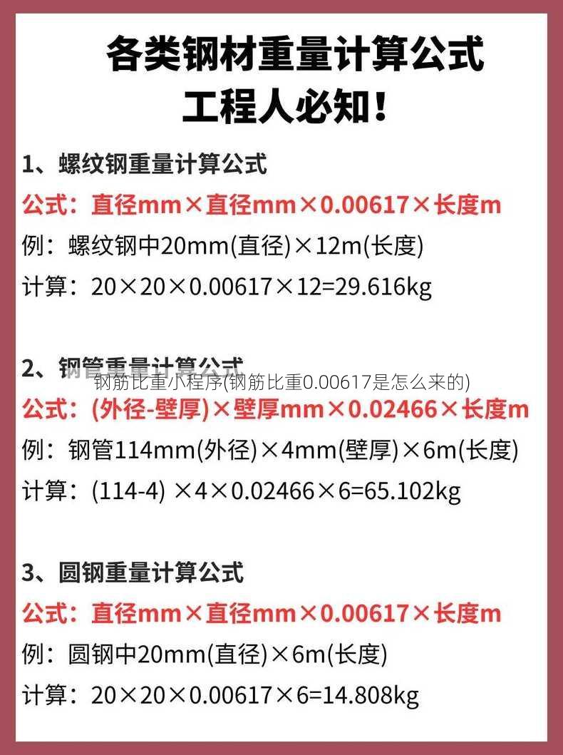 钢筋比重小程序(钢筋比重0.00617是怎么来的)