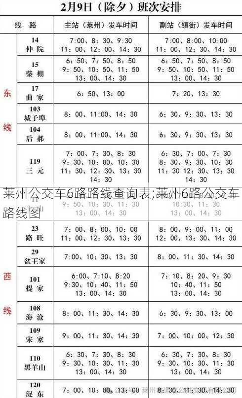 莱州公交车6路路线查询表;莱州6路公交车路线图