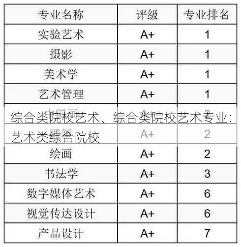 综合类院校艺术、综合类院校艺术专业：艺术类综合院校