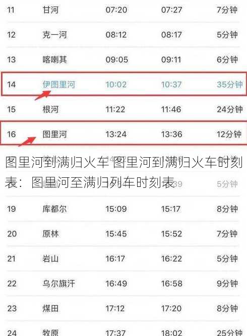 图里河到满归火车 图里河到满归火车时刻表：图里河至满归列车时刻表