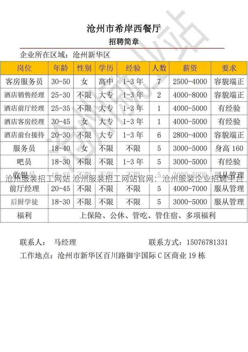 沧州服装招工网站 沧州服装招工网站官网：沧州服装企业招聘平台