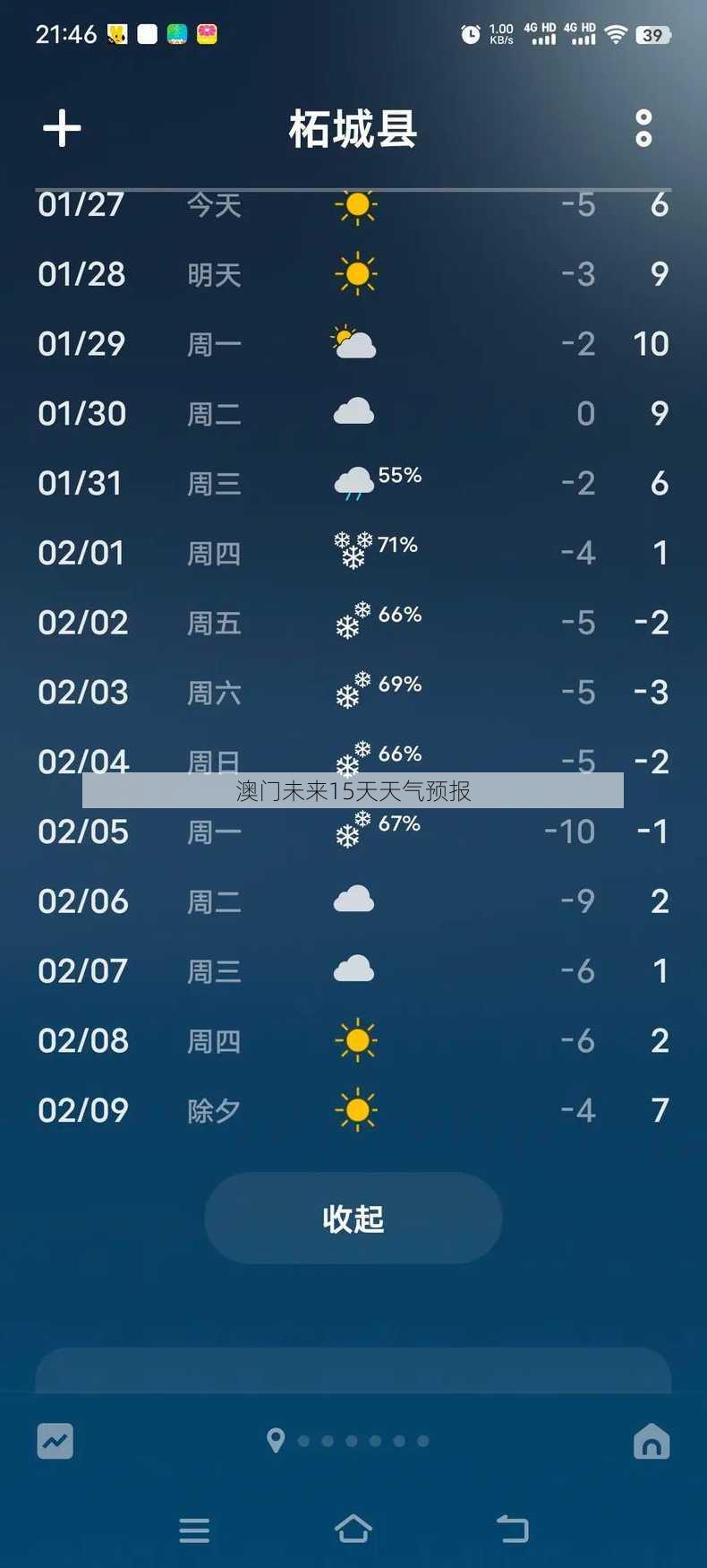 澳门未来15天天气预报