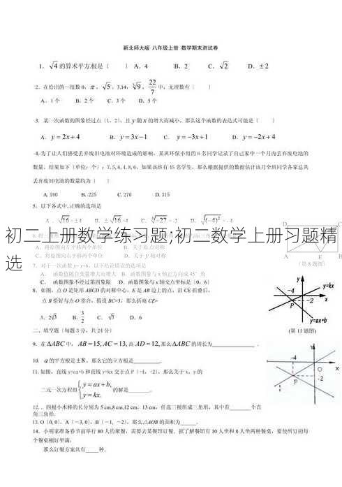 初二上册数学练习题;初二数学上册习题精选